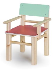 כיסא עץ עם ידיות אדום ירוק